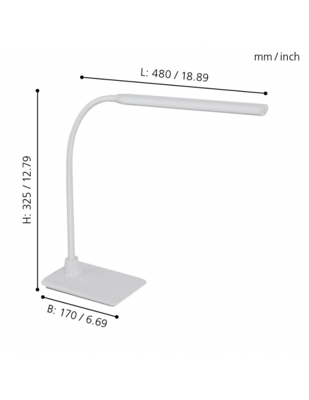 Eglo Laroa 96435 Lampada da scrivania Orientabile Bianca, LED 5W Dimmerabile, Luce Naturale, Interruttore touch, IP20